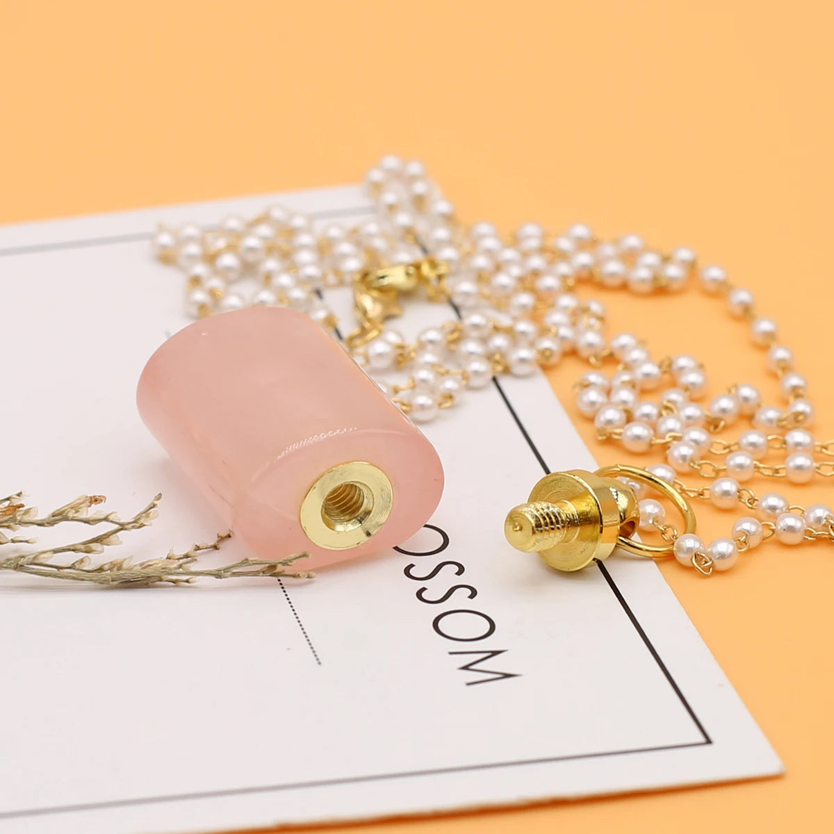 Spring Sweater Chain Perfume Bottle Necklace Natural Stone Rose Quartz Pendant For Women Christmas Halloween Gift Chain 80cm Quake