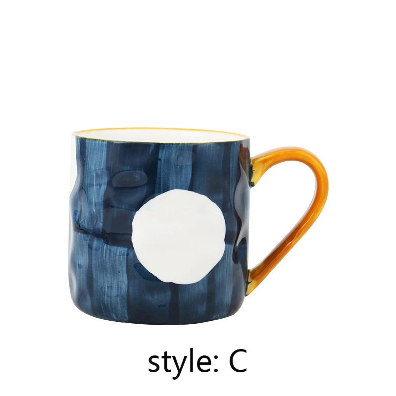 YWDL 400ml Ceramic Coffee Mug Heat-Resistant Breakfast Milk Oats Cup with Handgrip Japanese Style Home Drinkware Gift Quake C 400ml