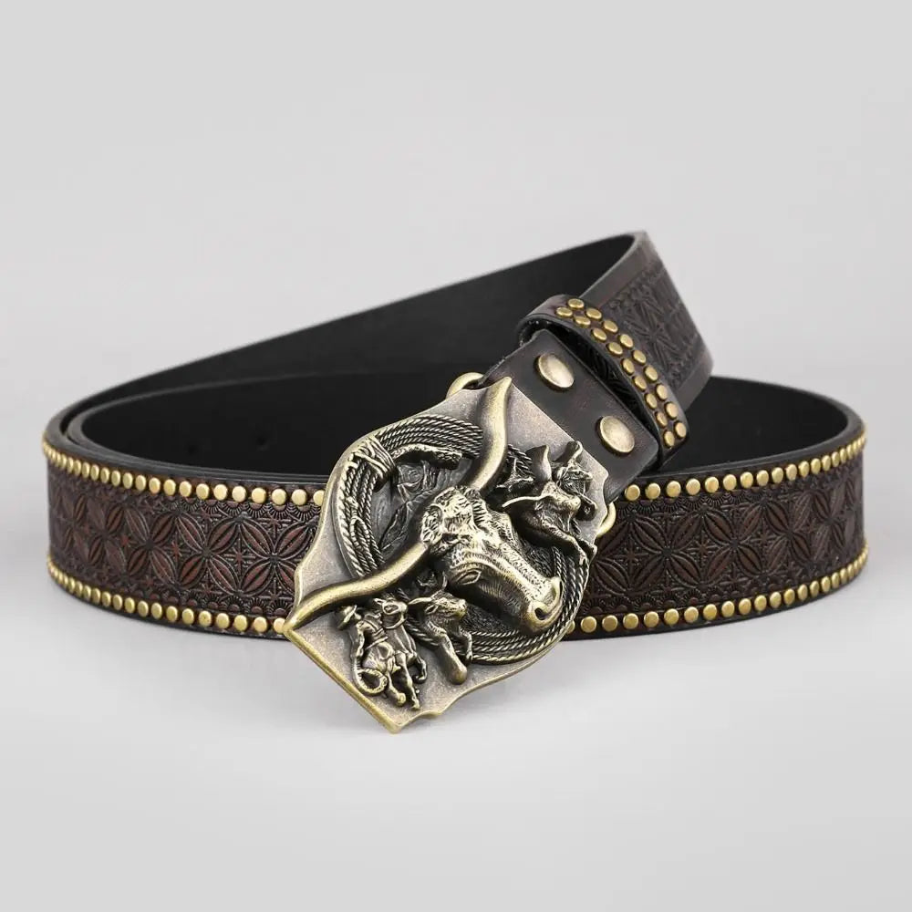 Fashion Western Cowboy Men's PU Leather Belt Luxury Design Trendy Brand Business Casual Belt Jeans Pants Belt Quake