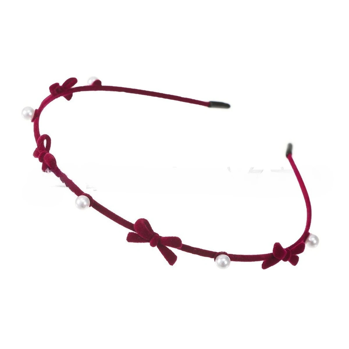 Sweet Cute Bow Headband Fine Velvet Pearl Flower Headband for Women Girls Outdoor Hair Hoop Pressing Hair Styling Accessories Quake red