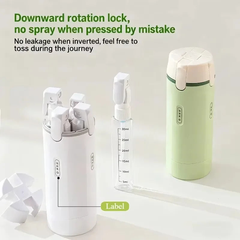 4-in-1 Travel Refillable Bottles, Portable Toiletries and Cosmetics Containers for Shampoo, Body Wash, Travel Storage Bottles Quake