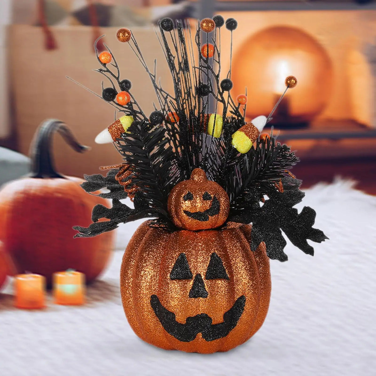 Pumpkin Flower Pot Statue for Home Decor Gift Halloween Figurine for Hallway Housewarming Indoor Living Room Table Centerpieces Quake
