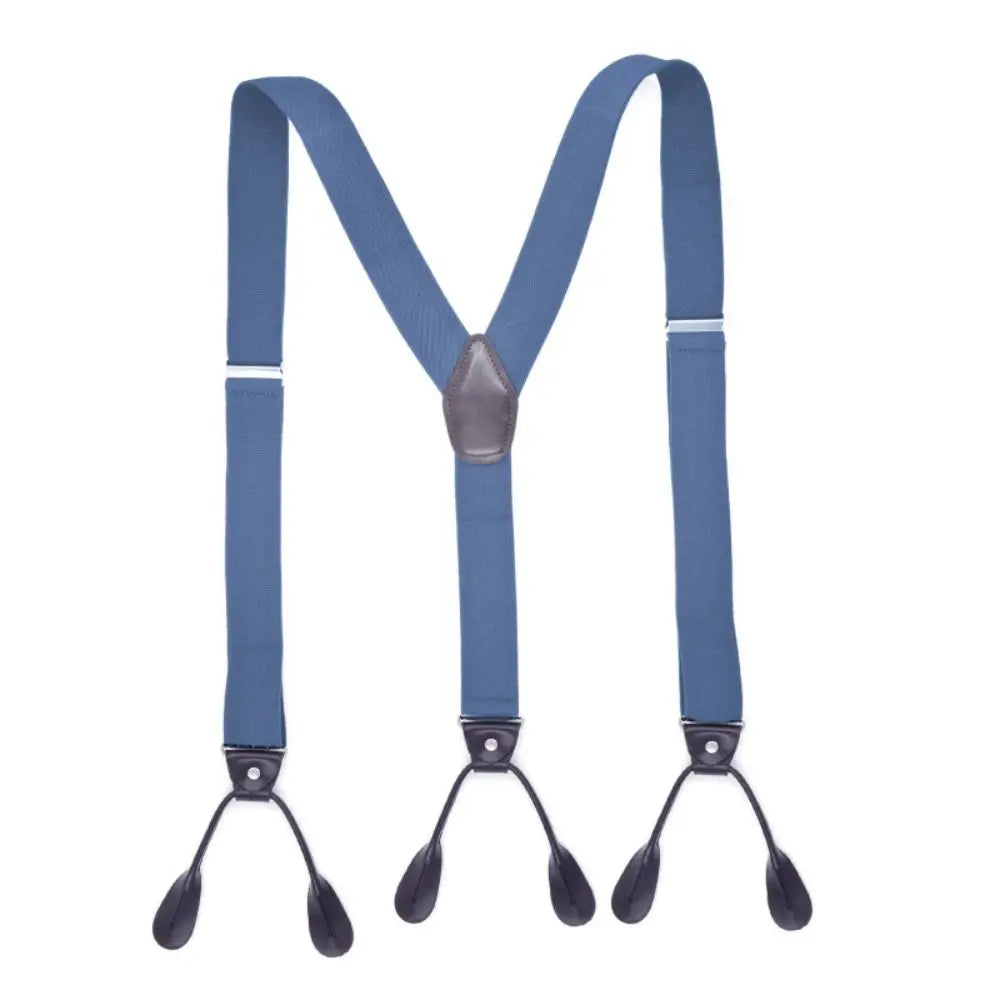 Adult Trimmed Button End Leather Y Shape Adjustable Strap Clip Elastic Braces Braces Suspenders Trouser Straps Belt Quake Blue