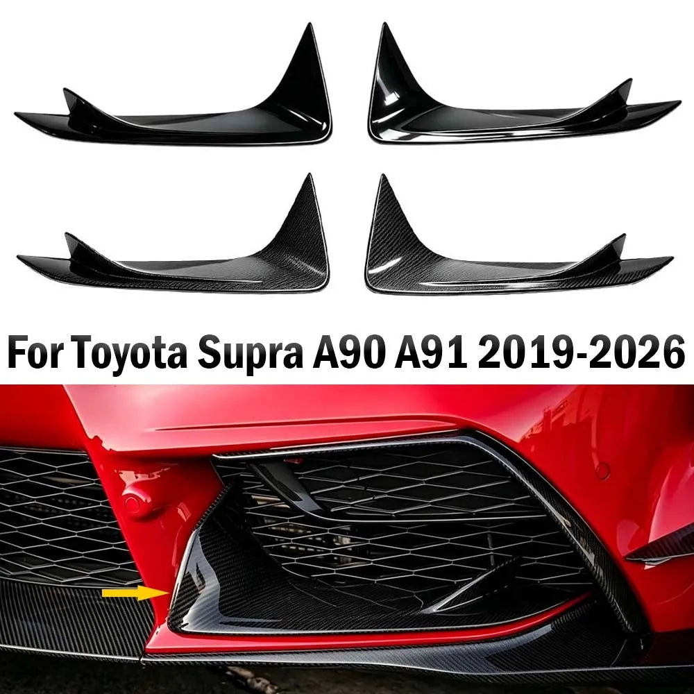 2PCS For Toyota GR Supra A90 A91 MK5 2019-2026 Front Bumper Lower Garnish Cover Trim ABS Carbon Fiber Style Car Accessories Part Quake