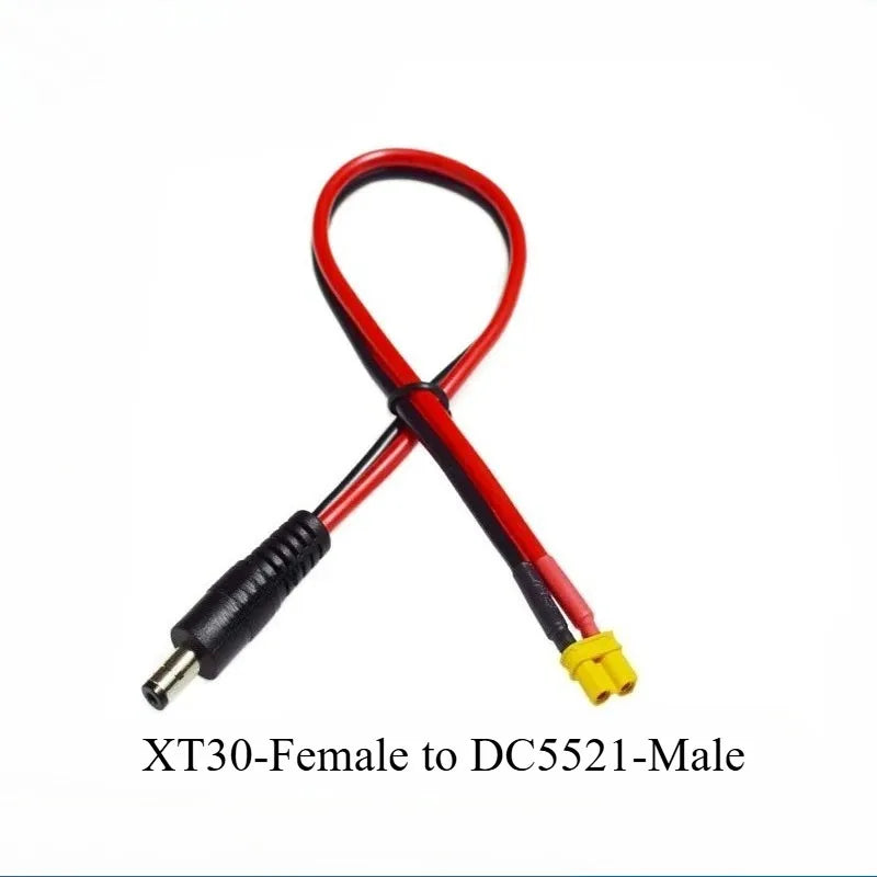 XT30 Male Female To DC5521/5525mm Male Adapter Wire 14AWG Heavy‑Duty Power Cable For FPV Goggles Battery Power Connection Quake XT30-F to DC5521-M 1PCS 1M