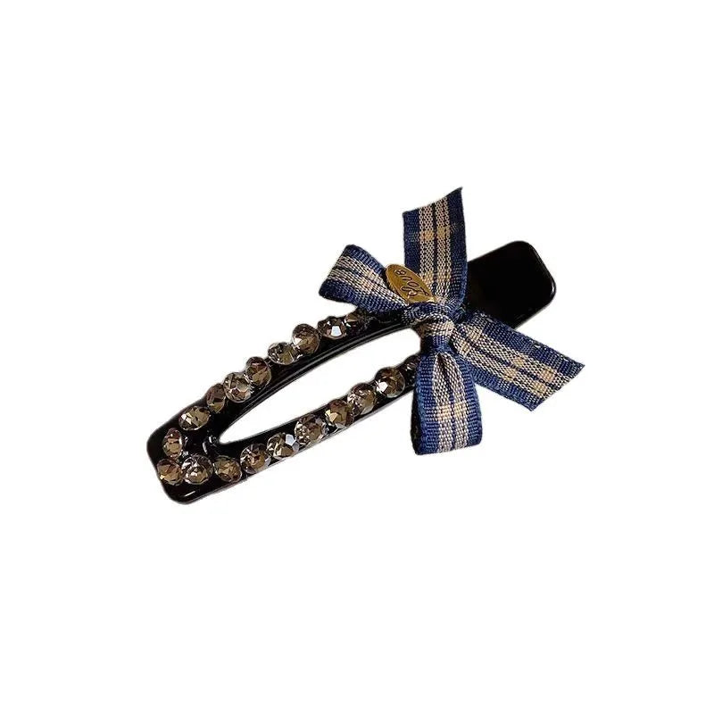 Korean Hollow BB Clip Simple Exquisite Ribbon Bow Rhinestone Duckbill Clip Temperament Bangs Side Clip Women Hair Accessories Quake