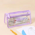 Double-Layer Large Capacity Pen Bag Student Transparent Waterproof Stationery Bag Portable Pencil Case Stationery Organizer Quake Purple