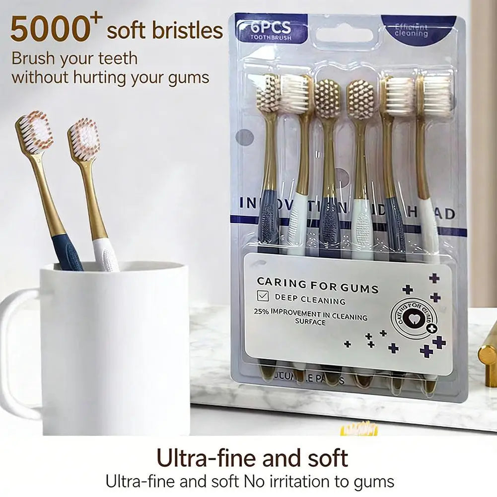 6 Pack Soft Bristle Toothbrush for Sensitive Teeth & Gums, Gentle Plaque Removal for Adults Kids Clean Teeth And Protect Gums Quake