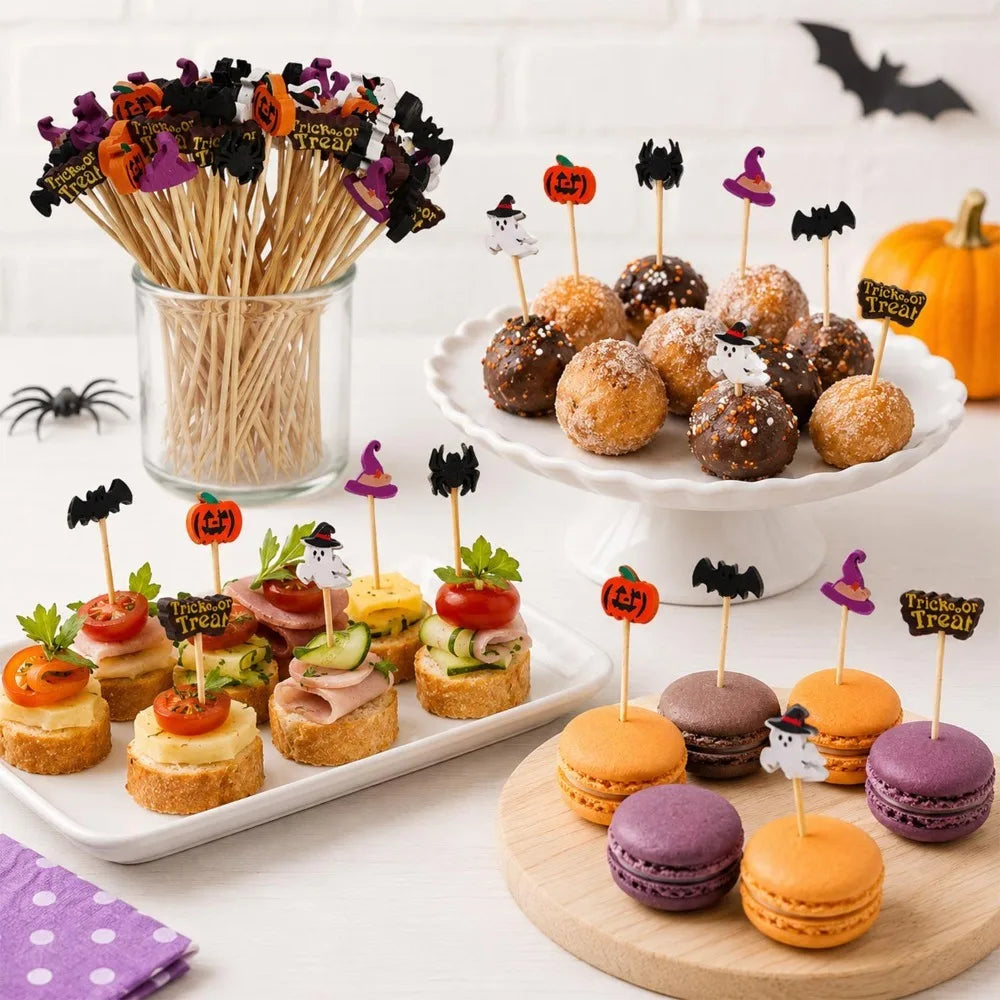 Halloween Themed Decorative Toothpicks Pumpkin Ghost Bat Disposable Food Toothpick Cupcake Topper Xmas New Year Party Decoration Quake