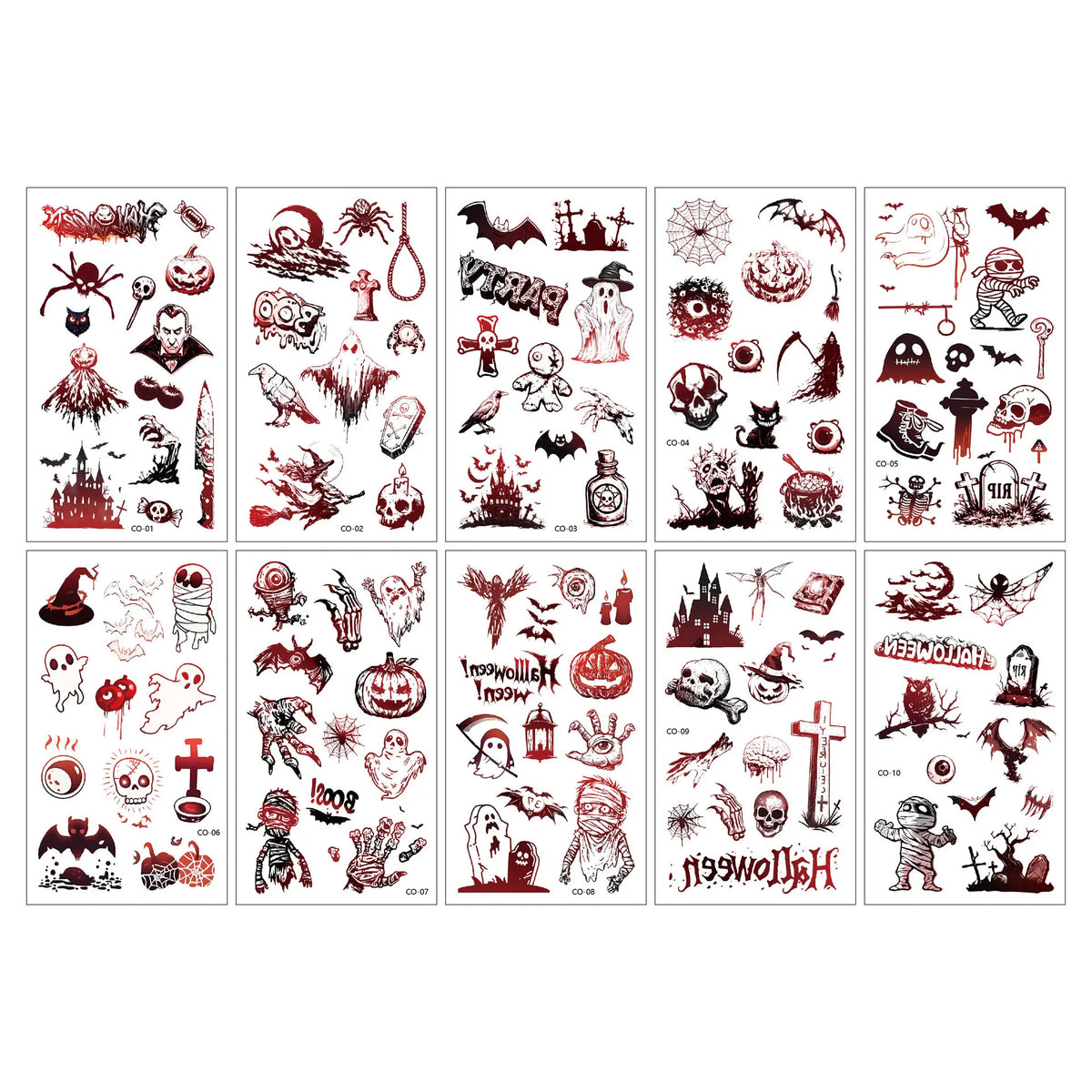 Halloween spider web Cartoon Tattoos Stickers Temporary Bloodstain Wound Costume Festival Celebration Make Up Arm Face Tattoo Quake CO