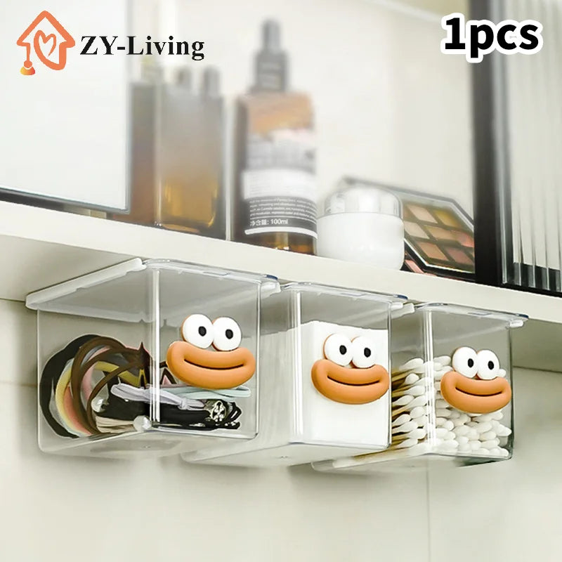 1Pcs Drawer Style Storage Box Under The Mirror Cabinet Transparent Bathroom Cotton Stick Makeup Cotton Pull-Out Storage Case Quake