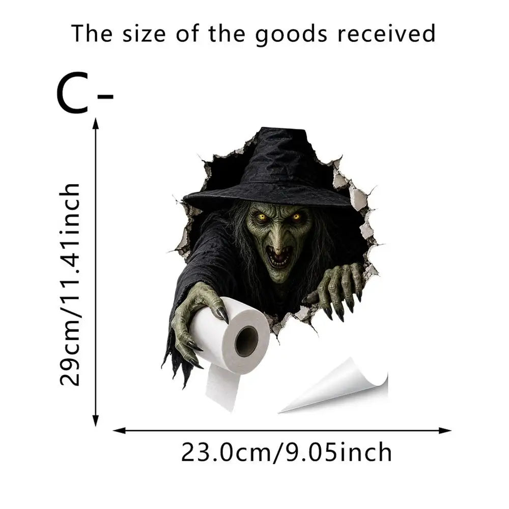 2DHalloween Toilet Decal Holiday Horror Bathroom Decal Break Through Wall Toilet Tank Sticker for Indoor Home Apartment Bathroom Quake B