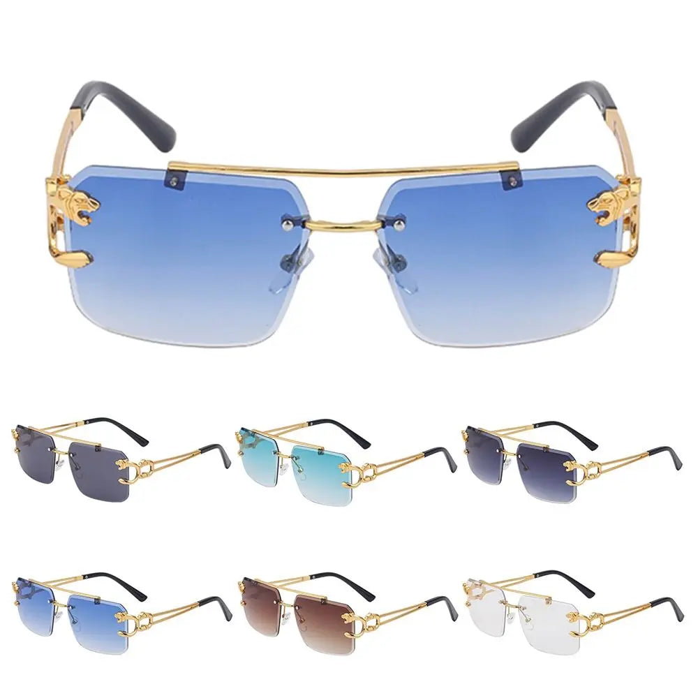 Fashion Retro Cheetah Decoration Sunglasses for Women Men Metal Steampunk Sun Glasses Summer UV400 Shades Trendy Rimless Eyewear Quake