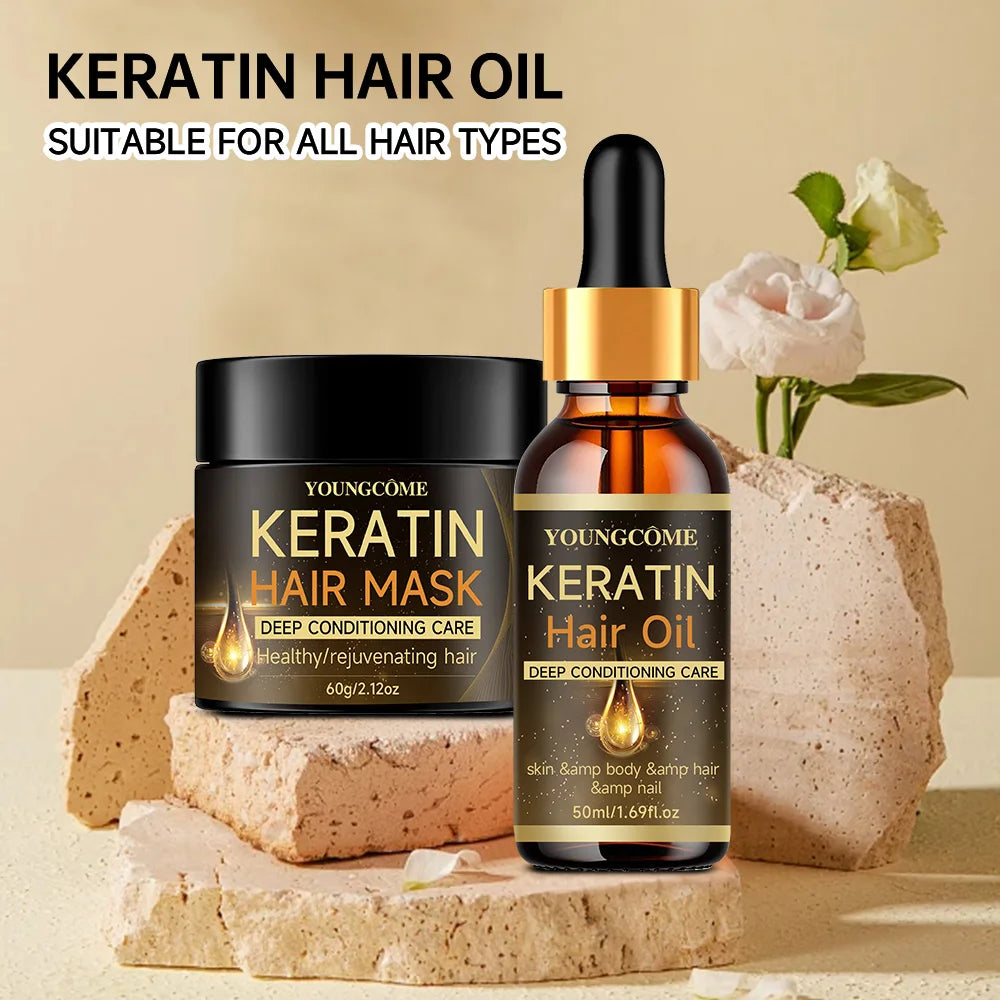 Keratin Hair Mask Professional Hair Mask Deep conditioner essential oil set,RepairDry Frizzy Damaged Cream Pro Soft Smooth Shiny Quake