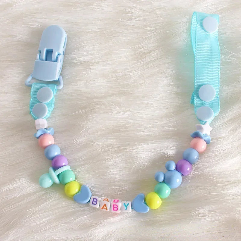Baby Dummy Anti-lost Pacifier Baby Leash Newborns Beads Soother Nippler Chain Newborn Pacifiers Clips for Teether Nipples Care Quake B362 Sky Blue