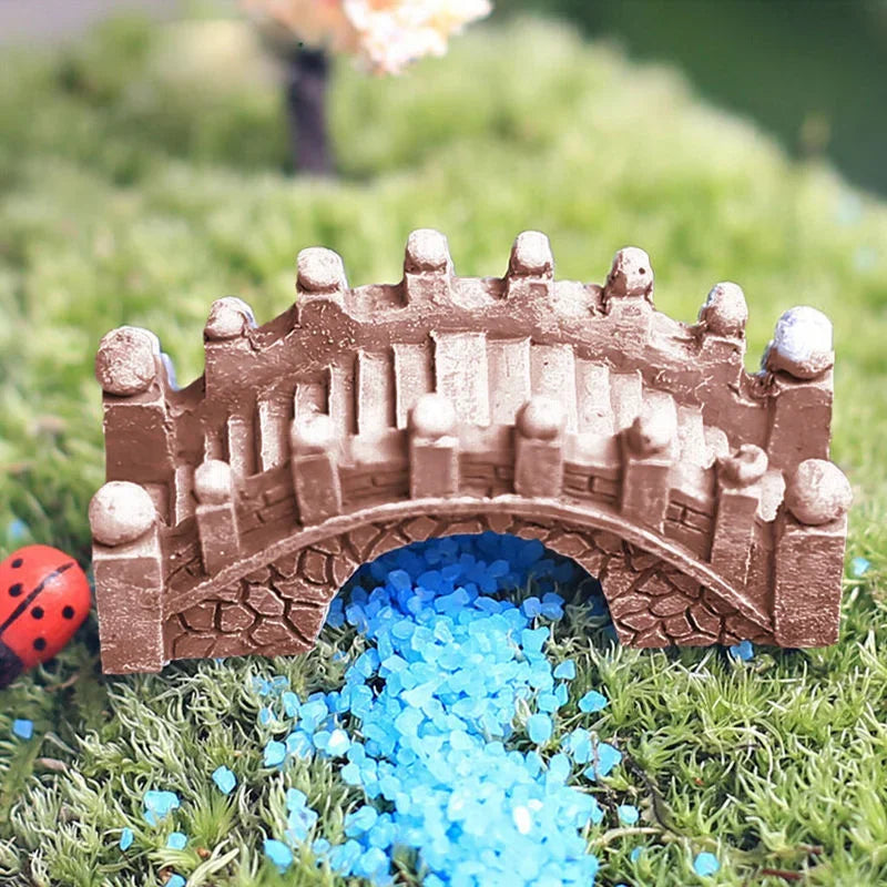 Mini Craft Figurine Bend Bridge House Mushroom Fence Craft Figurine Plant Pot Garden Ornament Miniature Fairy Garden Decor DIY Quake