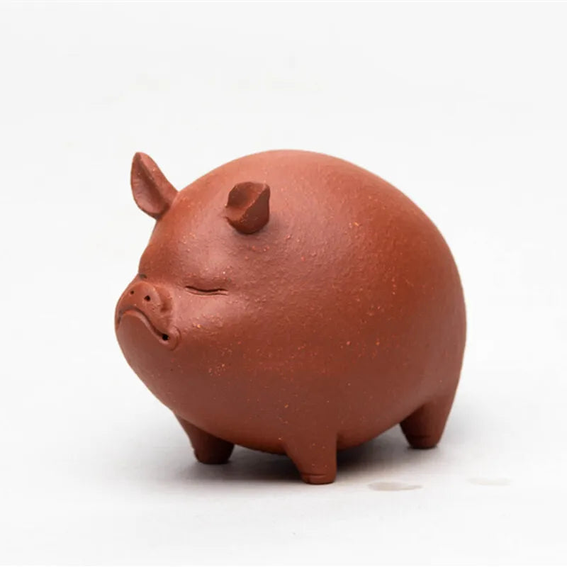 Zisha Tea Pet Pig Small Ornament Sloping Clay Couple Pig Sculpture Zodiac Tea Play Quake Style 2