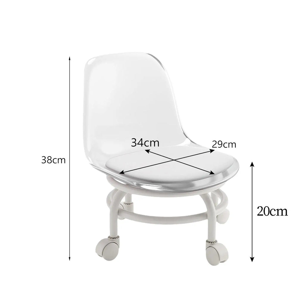 Rotating Low Stool Chair with Backrest PU Leather Ergonomic Roller Seat for Salon Spa Home Office Cleaning Quake