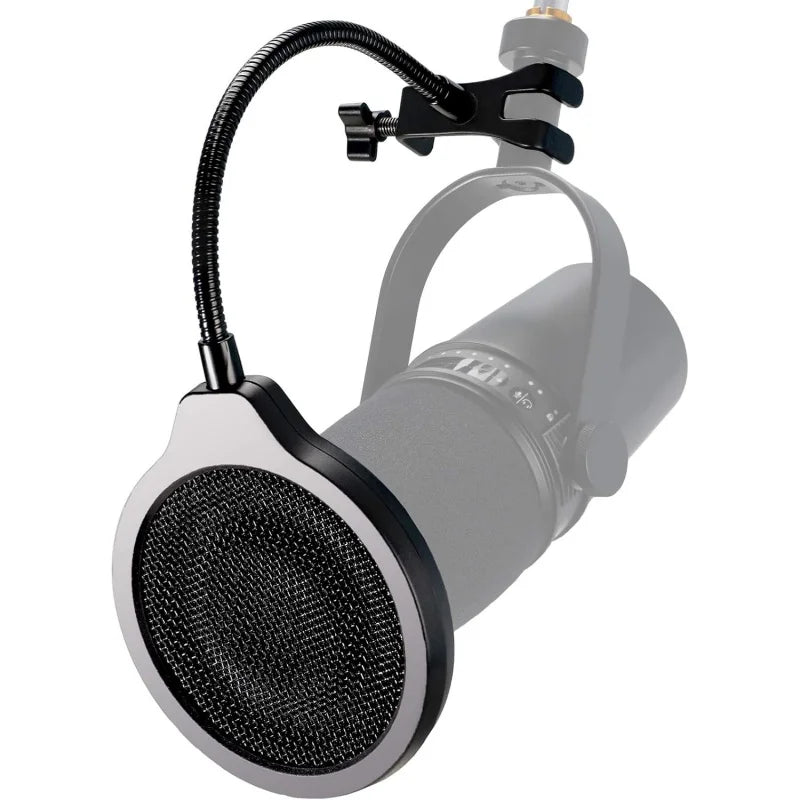 For Shure MV7 Microphone Pop Filter - 4 Inch 3 Layers Metal Windscreen with Flexible 360° Gooseneck Clip Mic Mask Shield Quake