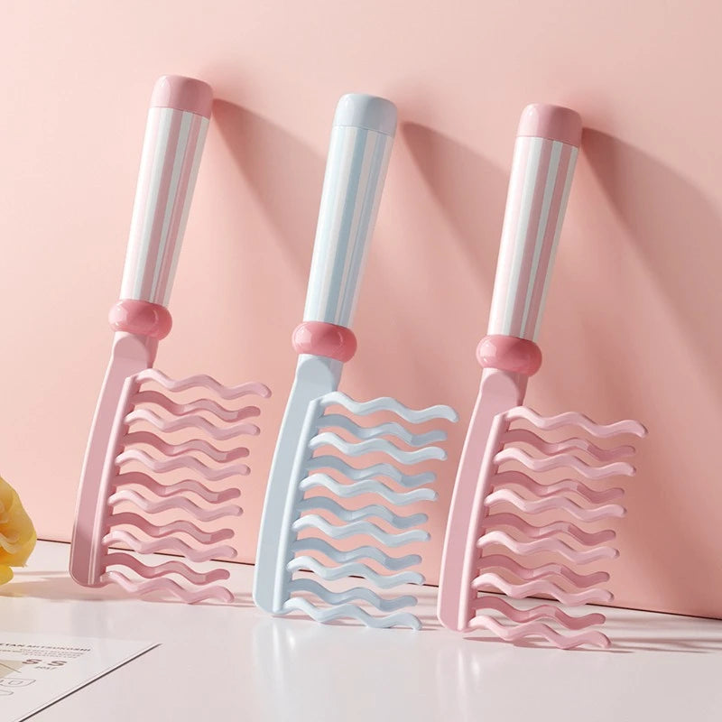 Wave Double Teeth Volumizing Curling Comb Anti-static Scalp Massage Styling Brush for Salon Hair Root Fluffy Hairstyle Quake