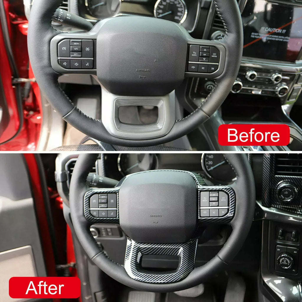 For Ford F150 F-150 2021-2025 ABS Carbon Fiber Style Inner Sticker Car Interior Steering Wheel Cover Trim Frame Decotation Auto Quake