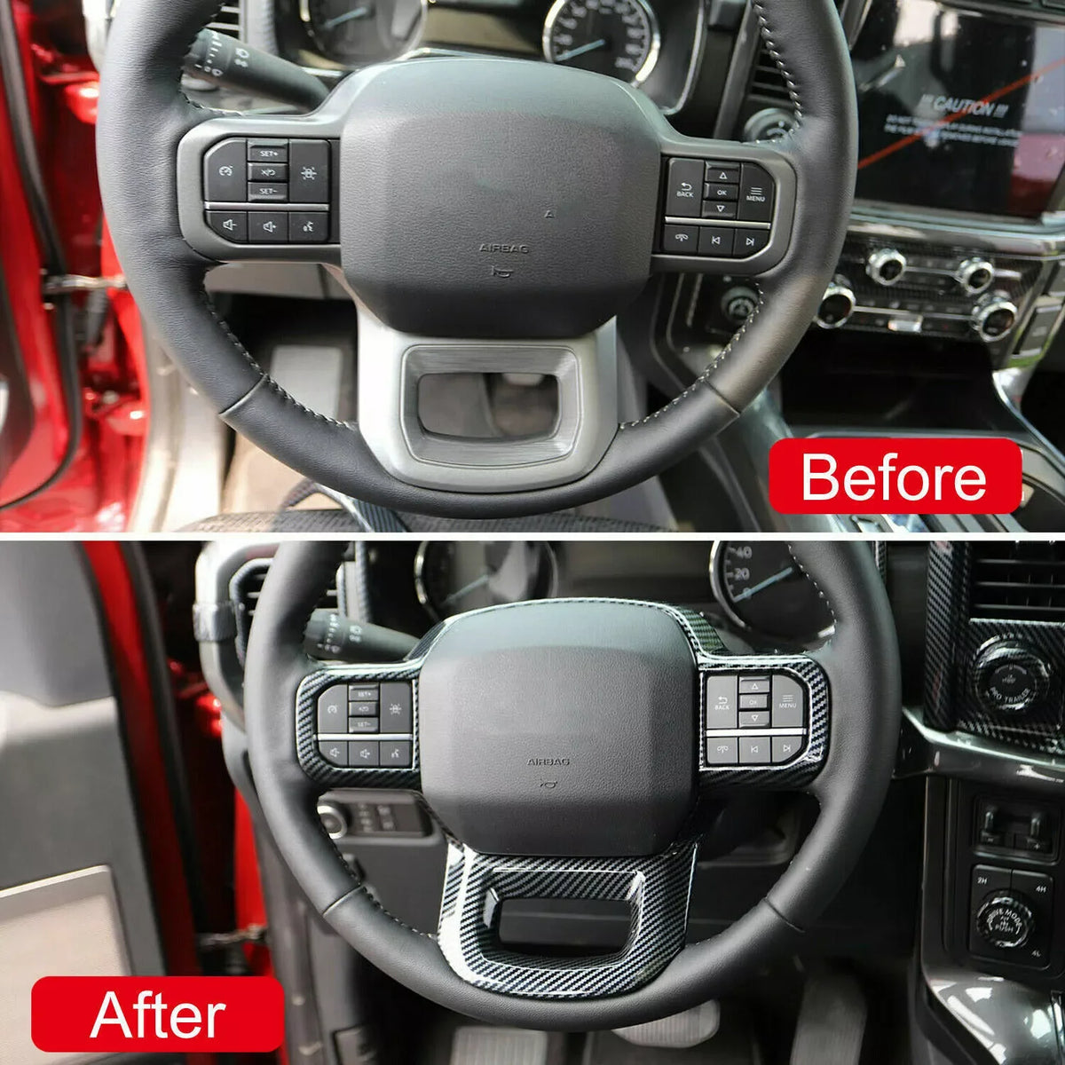 For Ford F150 F-150 2021-2025 ABS Carbon Fiber Style Inner Sticker Car Interior Steering Wheel Cover Trim Frame Decotation Auto Quake