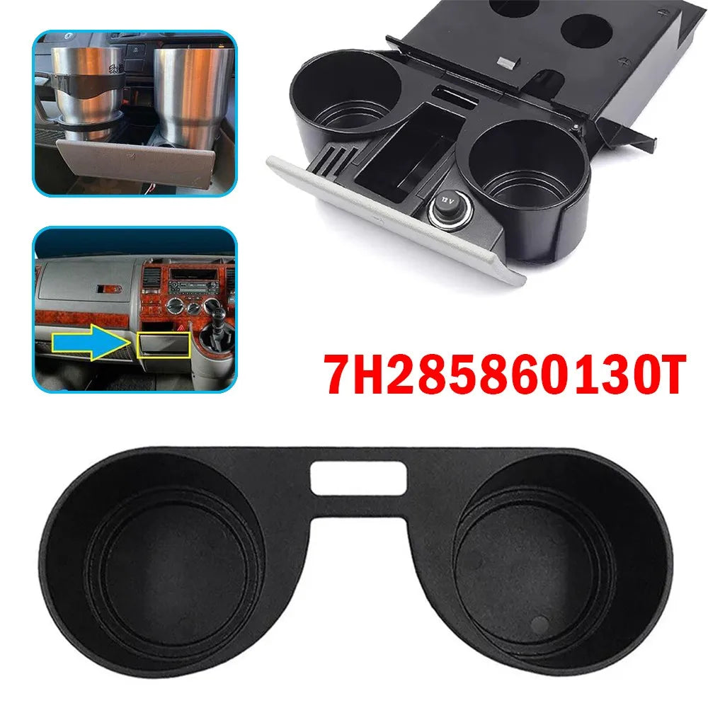 For VW Transporter T5 T5.1 2003-2015 7H285860130T Car Interior Water Console Front Dashboard Cup Holder Insert Double Hole Auto Quake Default Title