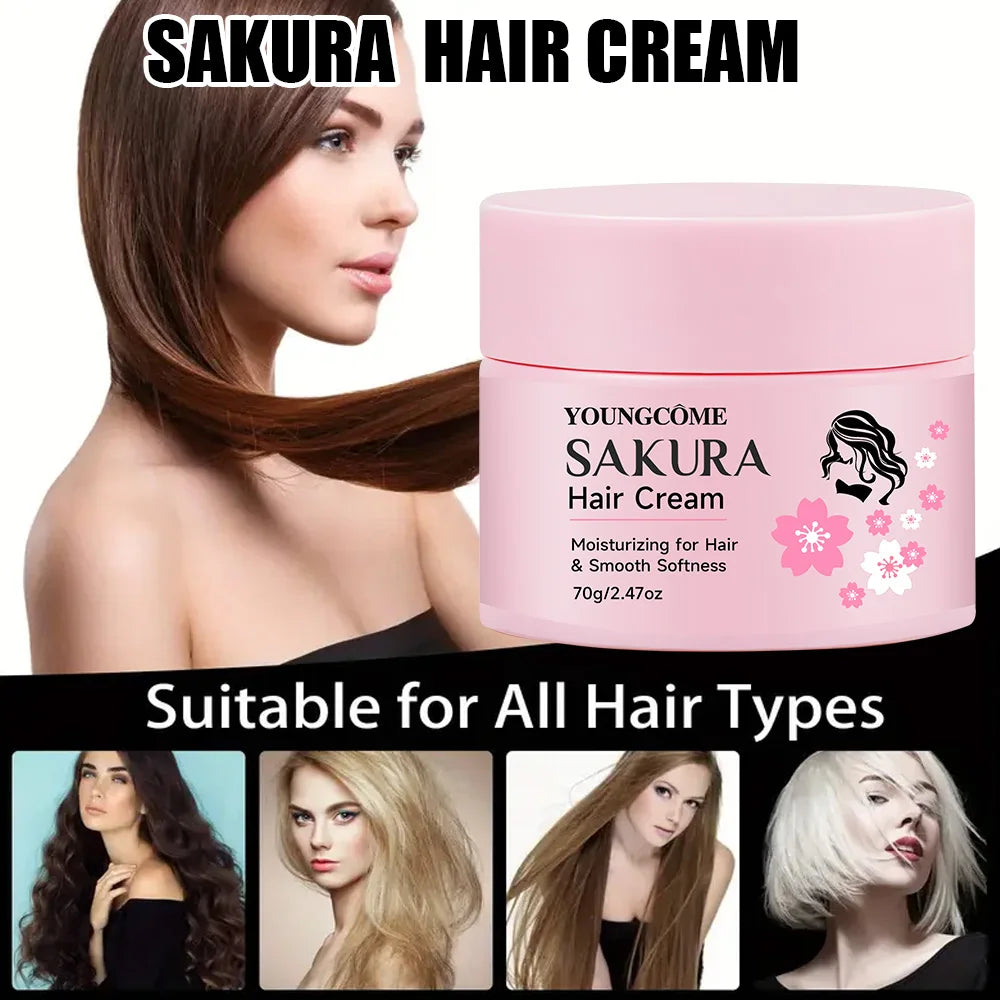 Cherry Blossom Flavor Hair Care Cream Hair Mask Improves Frizzy Tangled Hair Prevents Hair Breakage and Splitting 70g Quake
