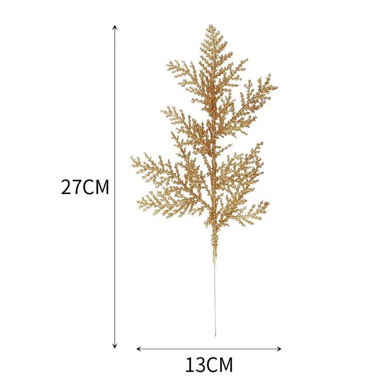 10/5Pcs Artificial Plants Pine Branches Christmas Glitter Gold Leaves Xmas Tree Decoration Pendant Christmas Home Decoration Quake