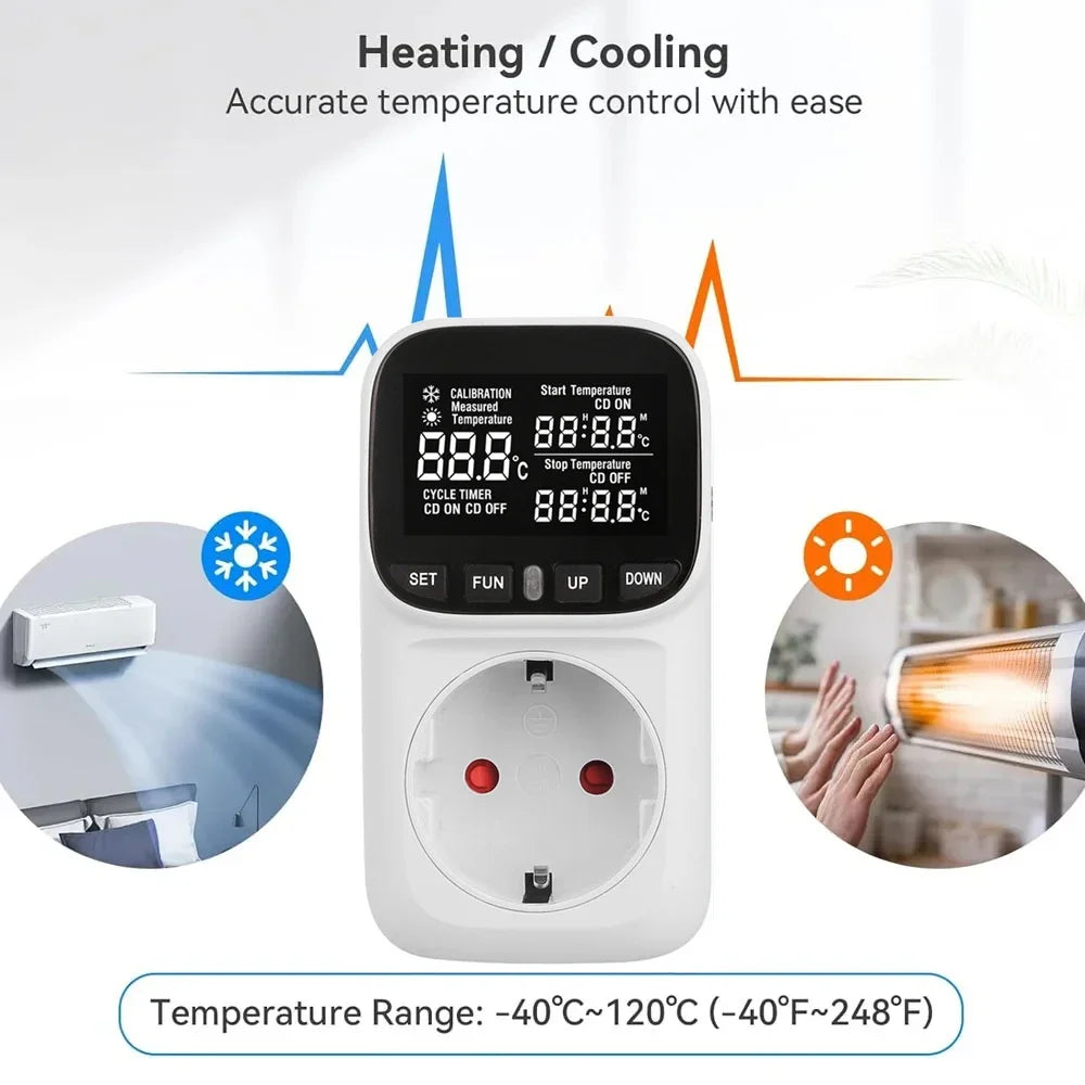 LCD Digital Backlight Thermostat Temperature Controller Socket 16A EU Plug High-Precision Socket Outlet With Timer Sensor Quake