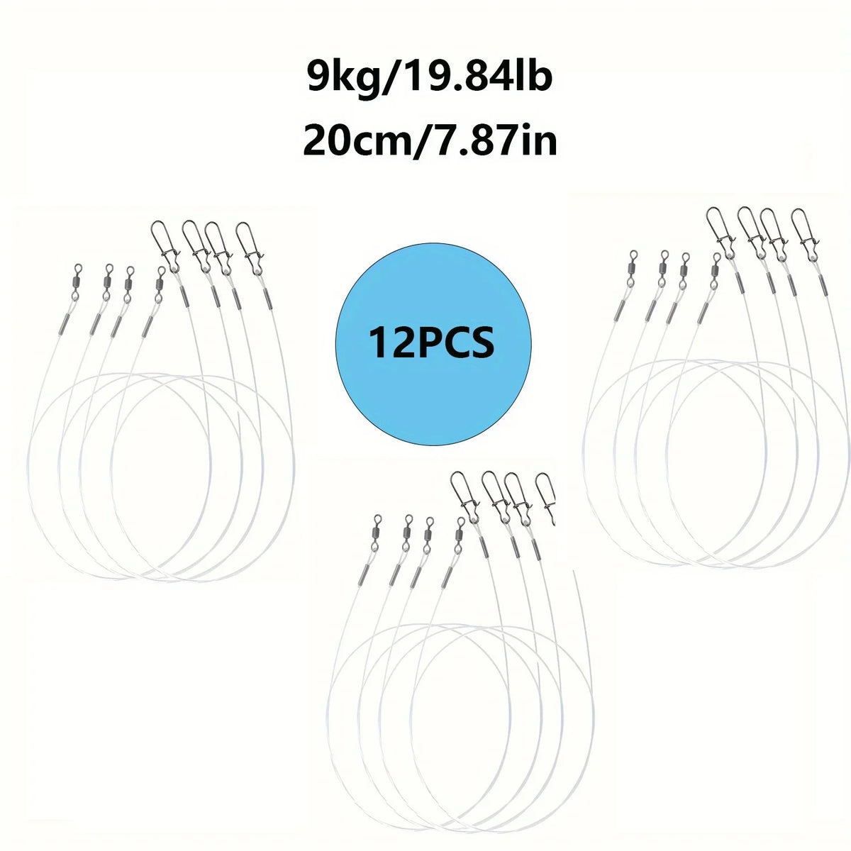 12Pcs 100% Fluorocarbon Fishing Line with Double Ring Buckle and Quick Lock Pressure, Very High-Quality Fishing Line Quake 9kg 19.84Lb12Pcs