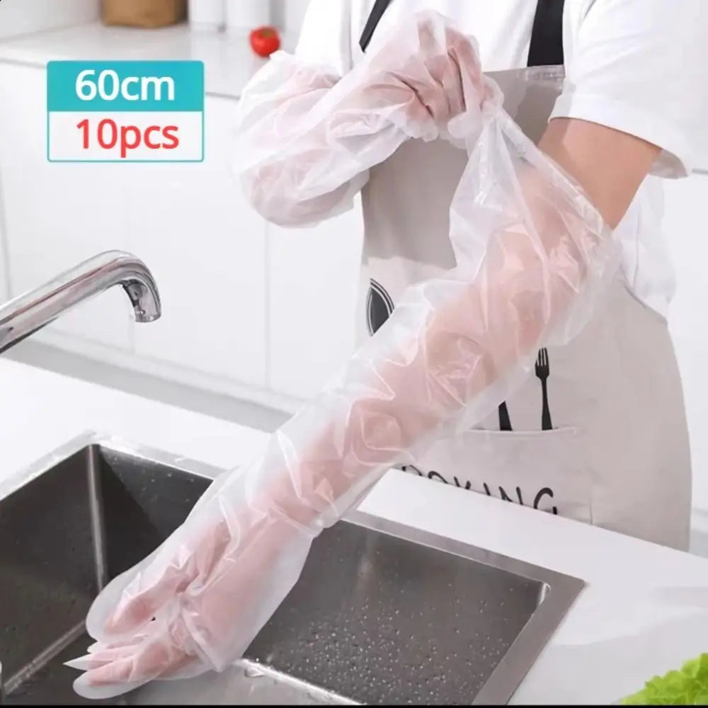 10PCS Waterproof Disposable Gloves Multifunctional Transparent Cleaning Long Gloves Durable Thickened Disposable Hand Sleeves Quake