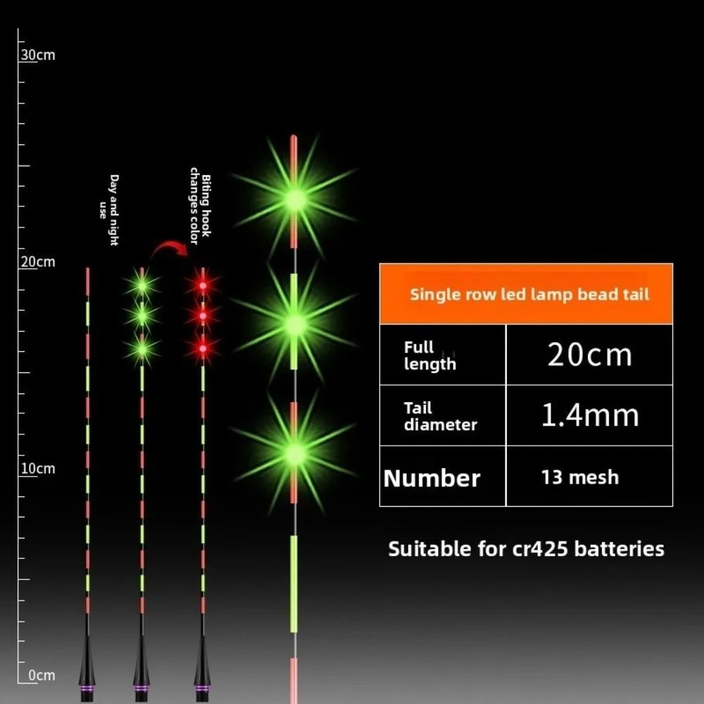 Super Bright LED Smart Float Top Luminous Ultra Sensitive Electronic Floats Smart Technology Electronic Design Fishing Buoy Quake Biting hook discolor 425 Single row -20cm