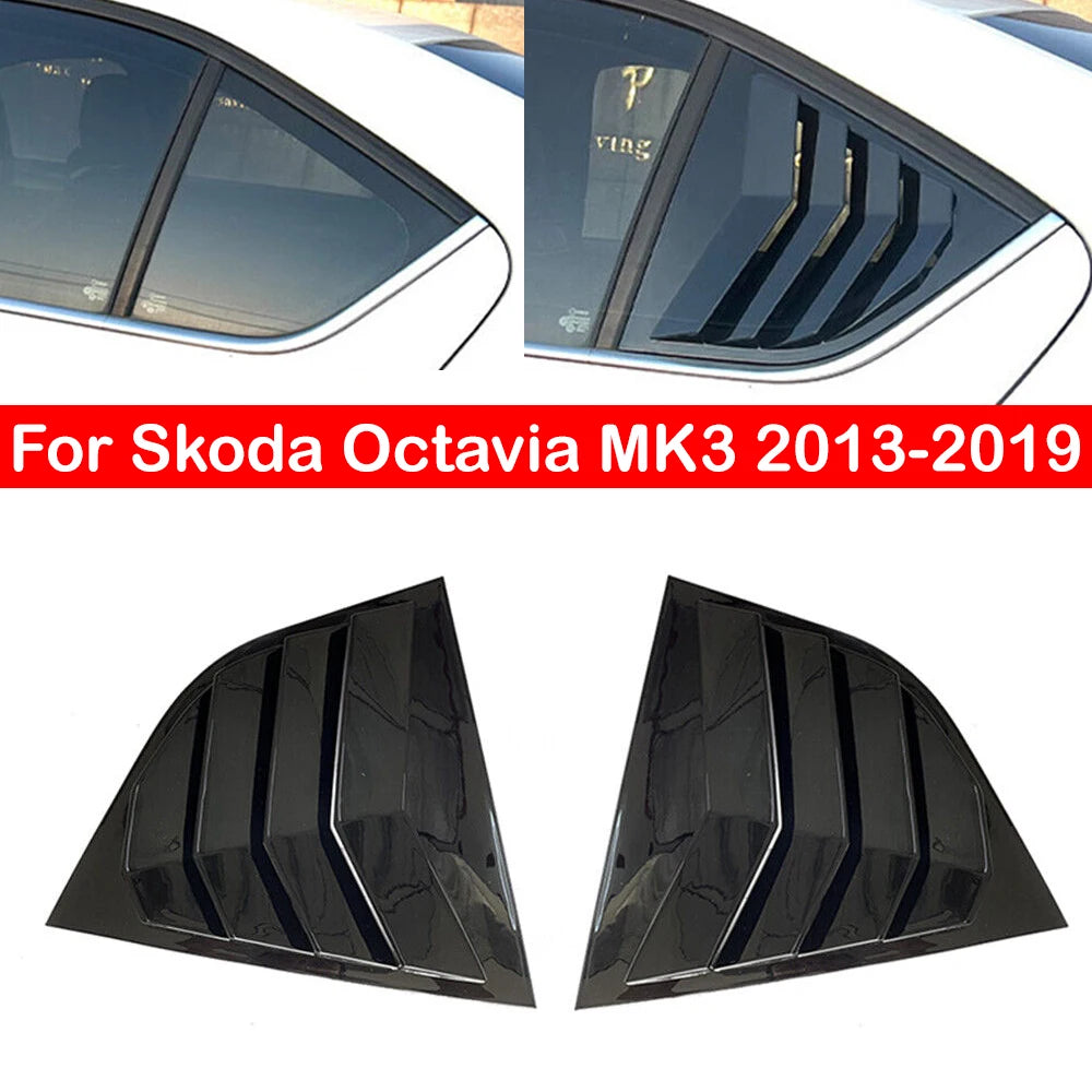 For Skoda Octavia MK3 2013-2019 Car Rear Louver Window Side Shutter Cover Trim Sticker Vent Scoop ABS Carbon Fiber Accessories Quake Matte Black