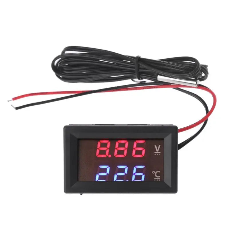 2-in-1 Car Thermometer Voltmeter Square LED Display Digital Voltage Gauge Meter for Most 12-24V for Cars Quake
