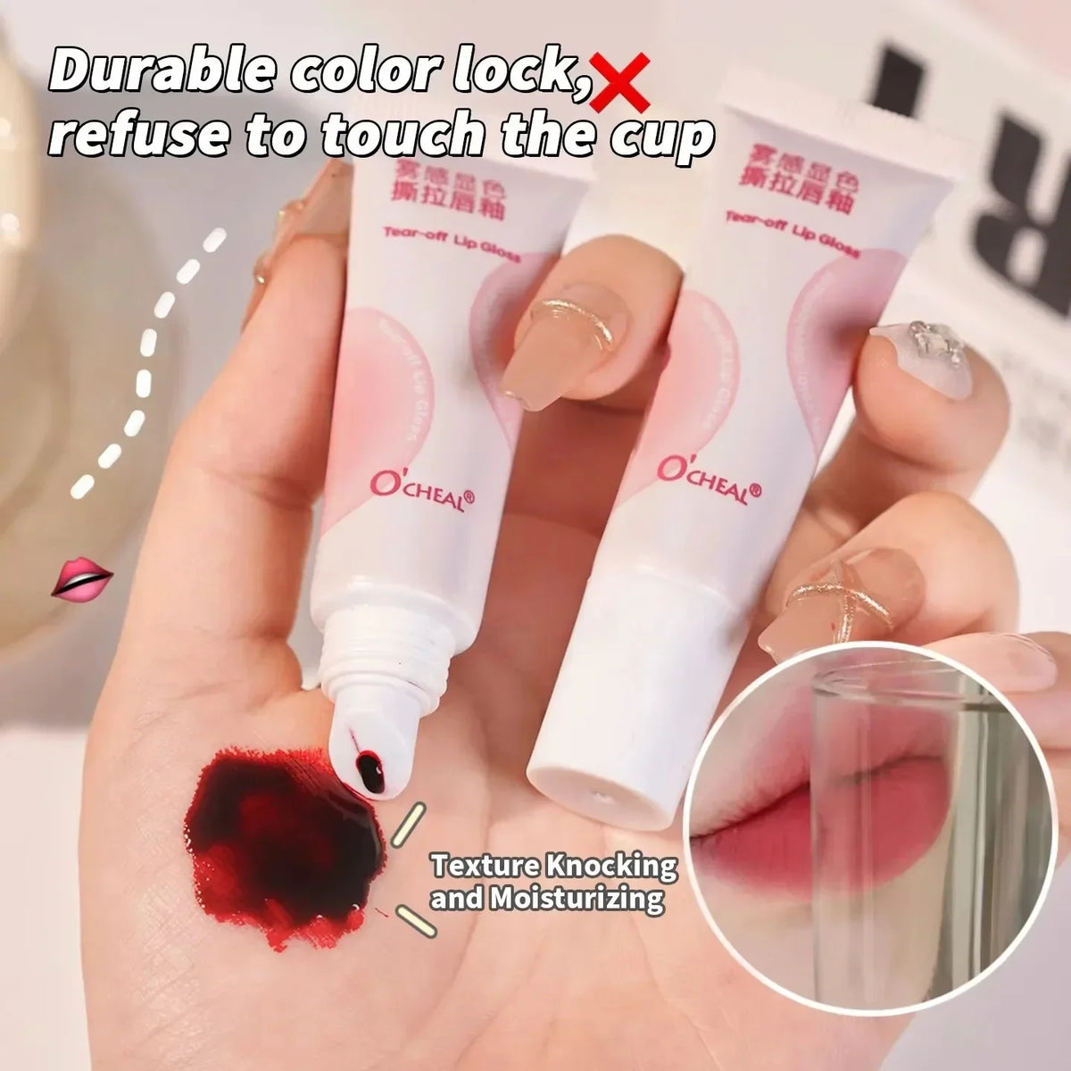O'CHEAL Velvet Lip Tint 12H Wear Transfer-Proof Long-Lasting Non-Drying Glossy Stain with Smudge-Proof Feature 10 Colors Quake