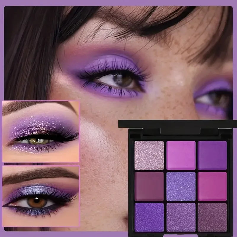 Luxurious Purple Eyeshadow Palette 9 Color Matte and Shimmering Violet Eye Makeup for Creating Smoky or Natural Looks Cosmetic Quake