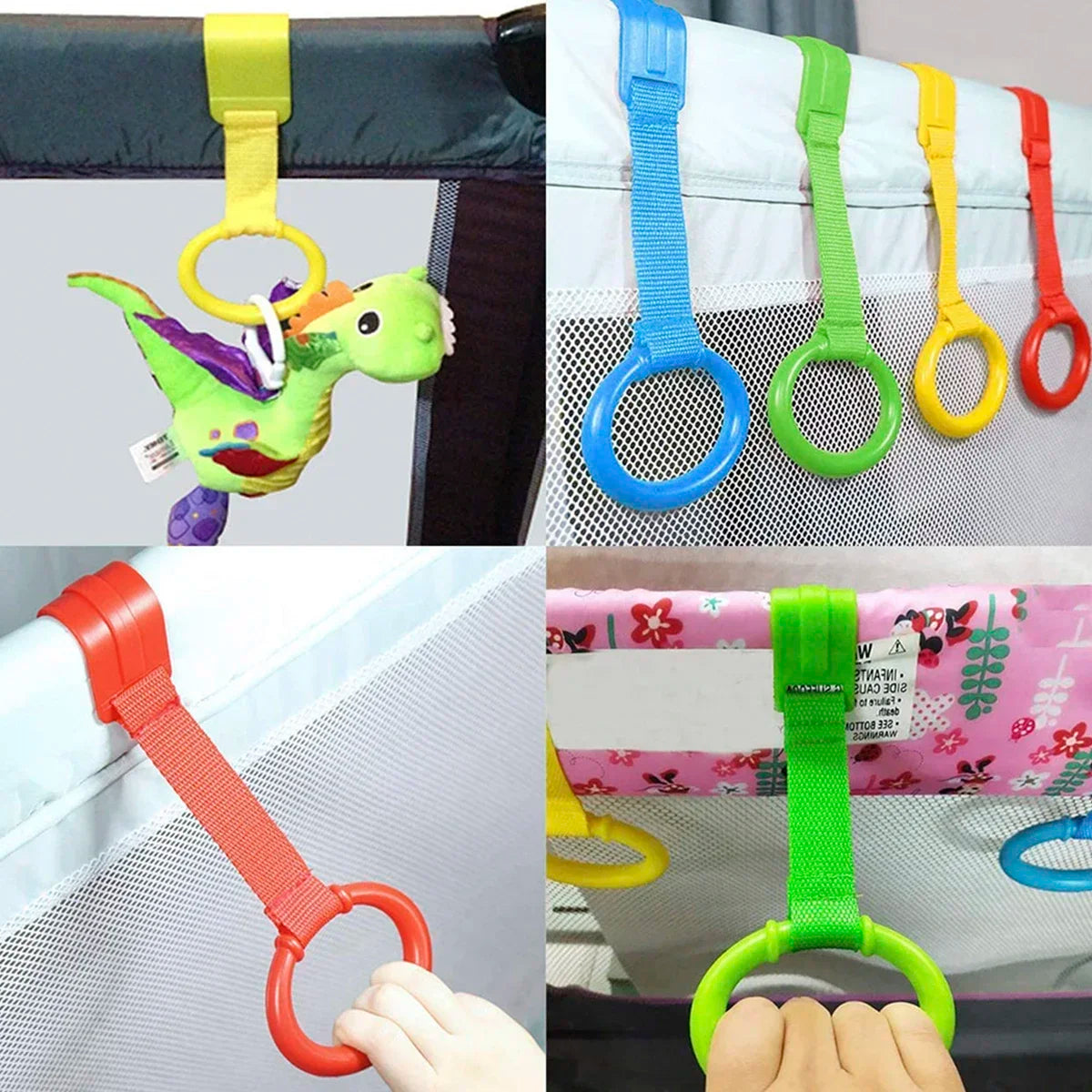 vvocci 4pcs Baby Crib Pull Rings for Walking Training Baby Cot Rings Walking Assistant Rings Stand up Ring Protection Ergonomic Quake