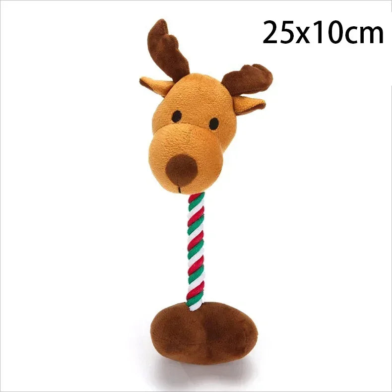 Christmas Dog Chewing Plush Toy - Santa Elk Gingerbread Man Donut Cartoon Series, Squeak Noise Pet Toy Suitable for Dogs and Cat Quake Elk B15782C XS