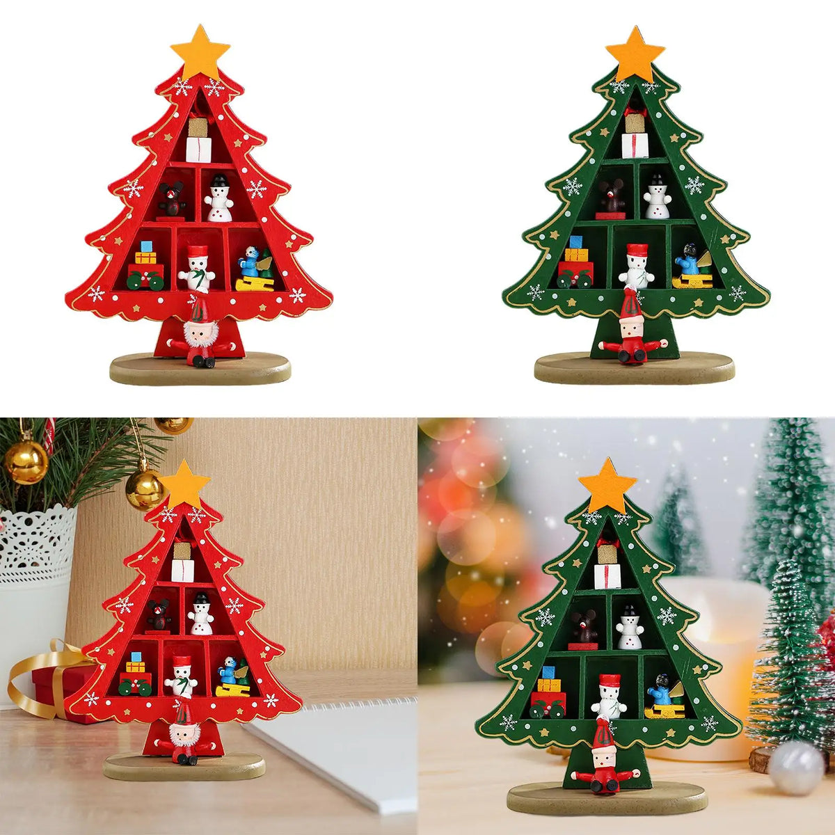 Wooden Christmas Tree Desktop Decor Craft Sturdy Table Centerpiece Convenient Mini Christmas Tree Decoration for Xmas Party Home Quake