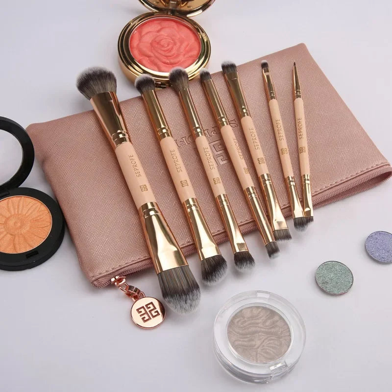 7Pcs/Lot Makeup Brush Tube Double Head Eyeliner Eye Shadow Foundation Brushes With Zipper Bag Quake