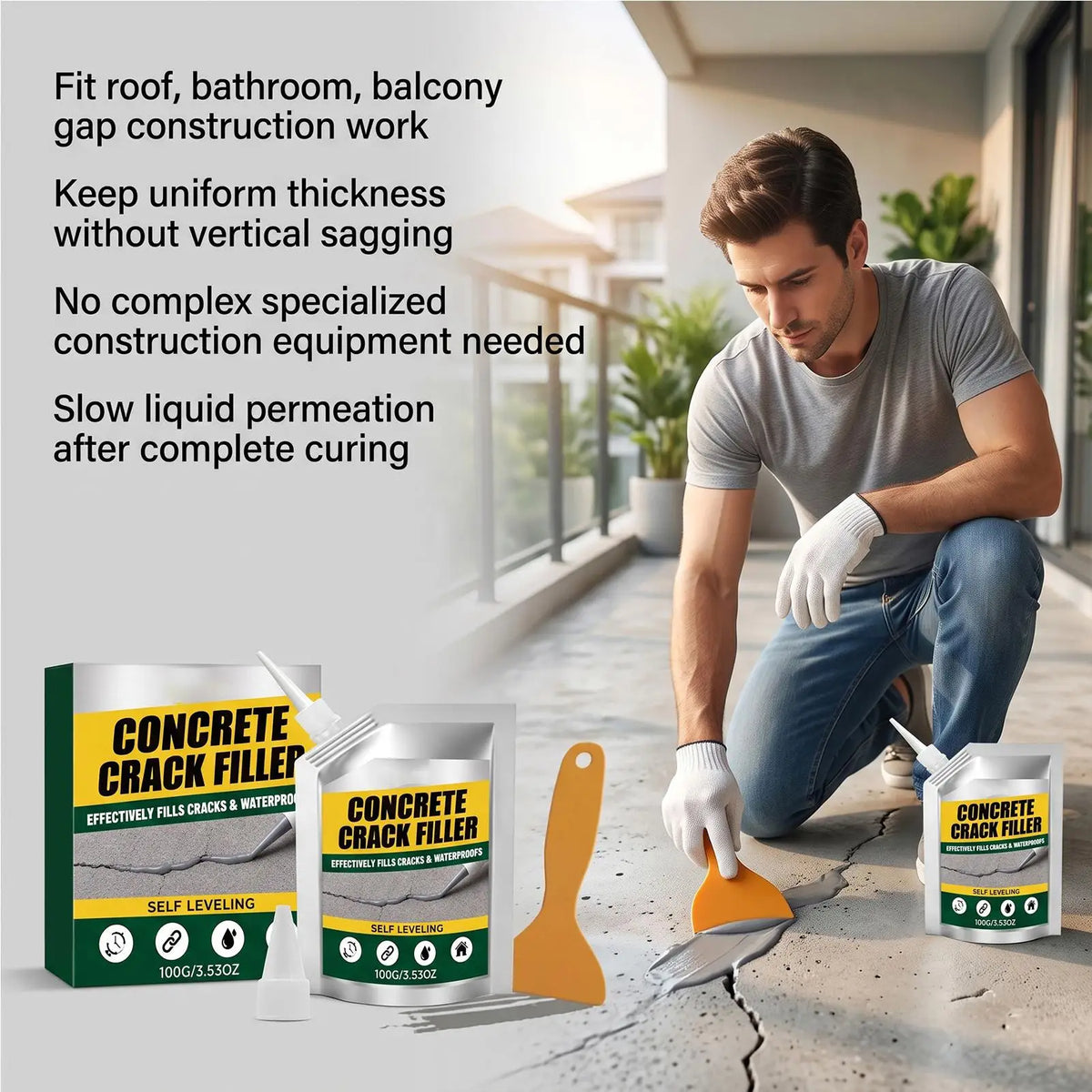 Crack Filler Concrete Repair 100g Self-leveling Cement Sealant Concrete Hole Filler for Wall Driveway Floor Tile Brick Basement Quake