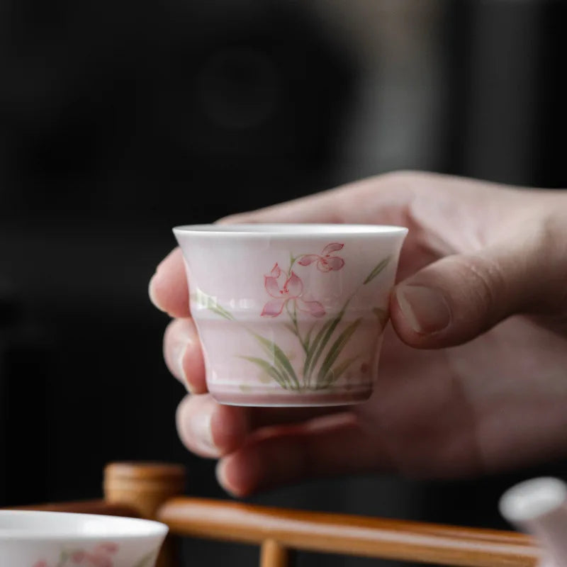 Hand-painted Orchid Kung Fu Tea Cup Ceramic Bamboo-shaped Tea Cup Thin-walled Tea Cup Чайная чашка Quake