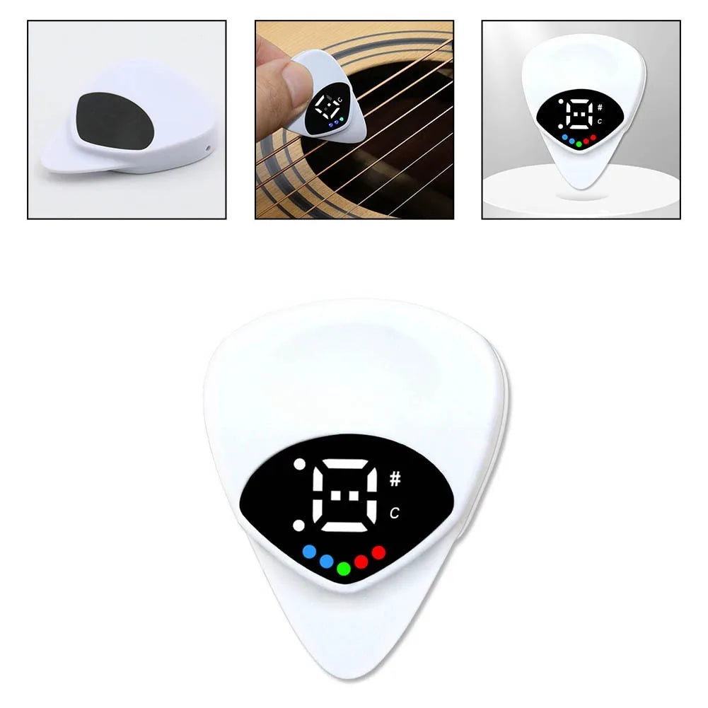 2-in-1 Guitar Picks Tuner Tunning For Acoustic Electric Guitar Bass Mandolin Muscial Instrument Accessories Guitar Tuner Quake WHITE