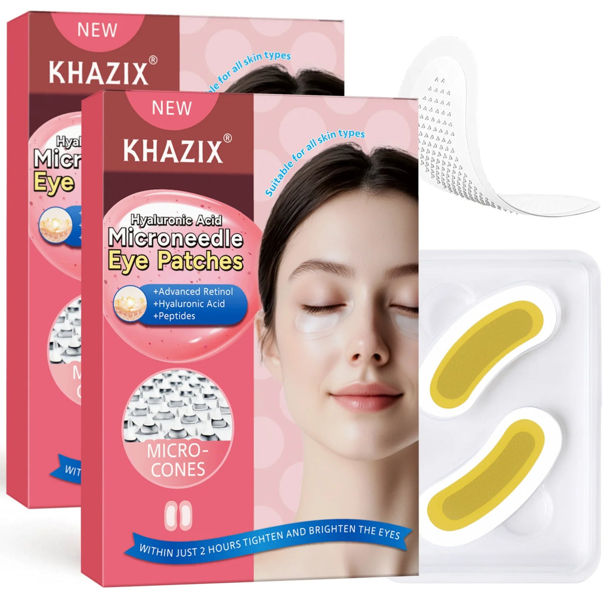 Retinol Microneedle Eye Patches with Hyaluronic Acid & Firming Peptides,for Forehead, Eye Area, Crow's Feet & Smile Lines,1Pair. Quake YELLOW