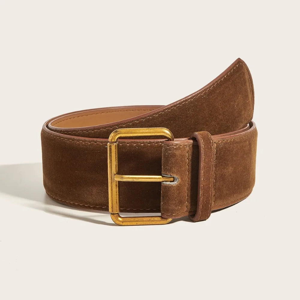 Women Fashion Luxury Design Suede Leather Wide Belt Trendy Casual Business Waist Strap Versatile Trouser Dress Belts Gifts Quake Brown 112cm