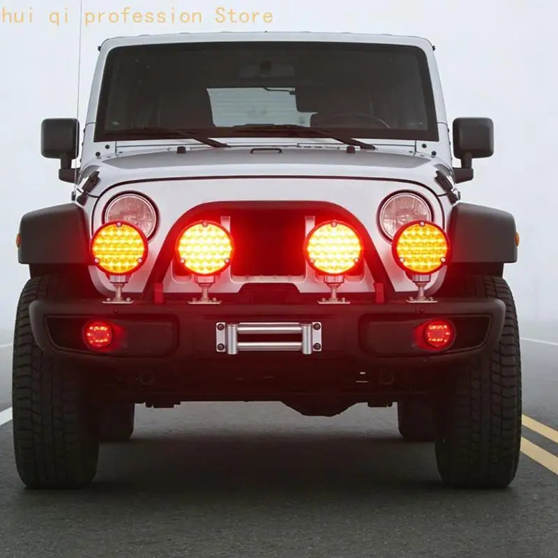 Red Round LED Visibility Fog Light with Two Sided Lens, Mounting Post for Car Motorcycle Bumper Lighting H8WE Quake