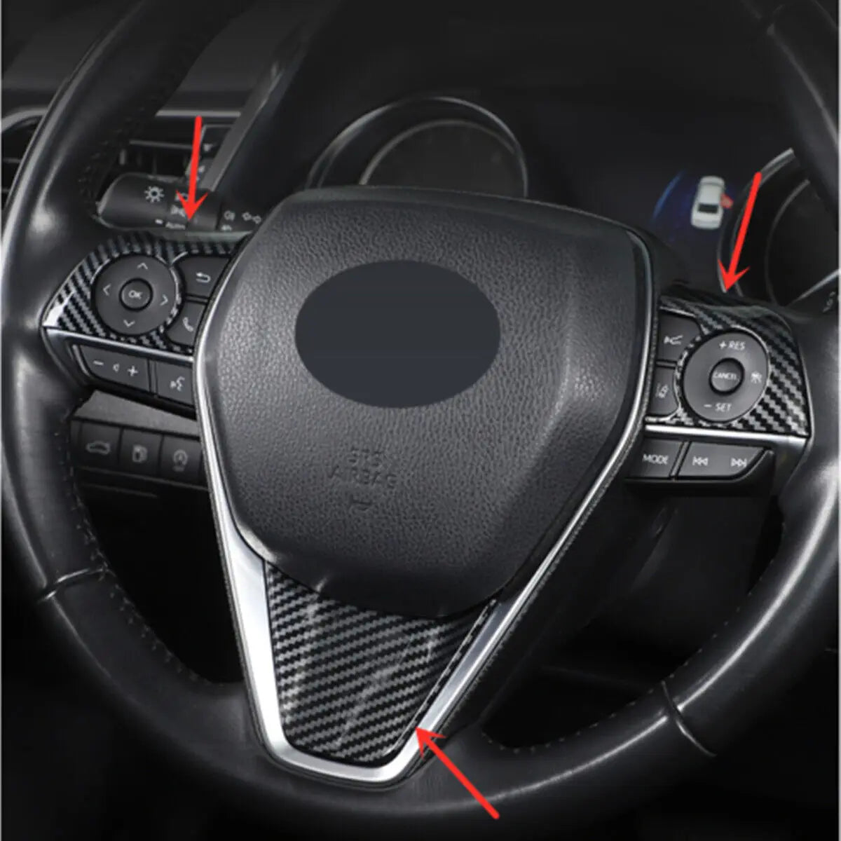 For Toyota Camry 2018-2023 ABS Carbon Fiber Style Interior Car Steering Wheel Cover Trim Frame Button Panel Sticker Decoration Quake