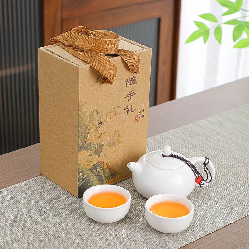 Portable travel Kung Fu tea set, business event companion, Mid-Autumn Festival opening event gift Quake Set of 3