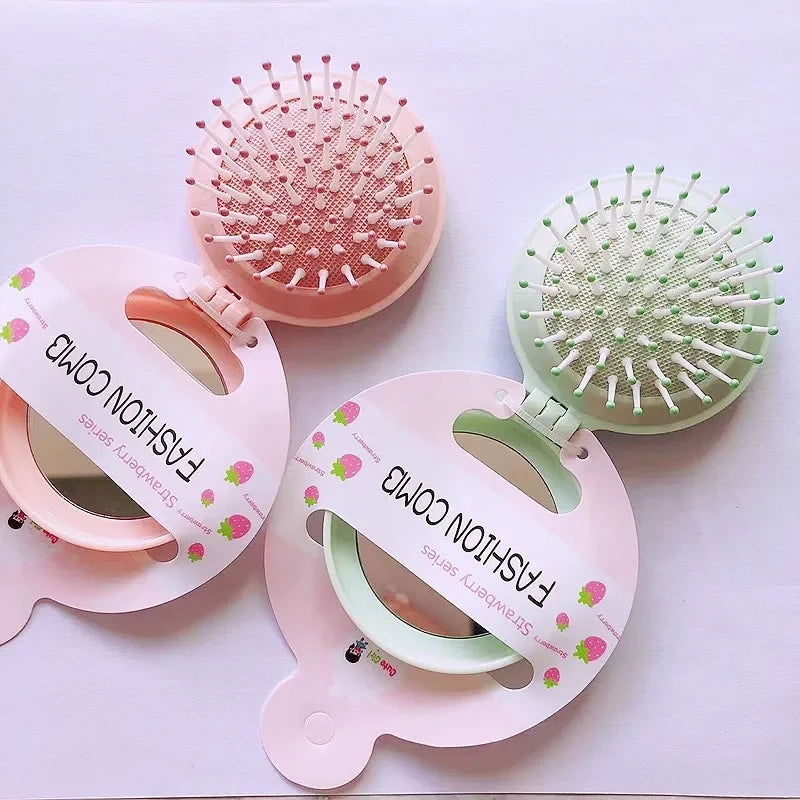 New Candy Color Folding Comb with Mirror Small Portable Travel Anti-static Folding Air Cushion Massage Combs Hair Care Brushes Quake